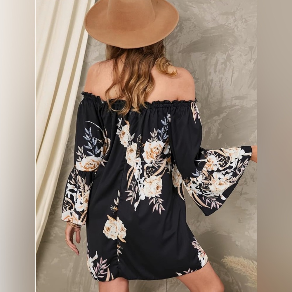 ZANZEA Women Casual Summer Off Shoulder Loose Mini Dress with Ruffle Sleeve XL